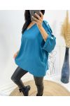 OVERSIZE-TOP MIT AUSGEFALLENEM KNOPF AH326 PETROLE BLAU