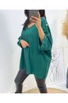 OVERSIZE TOP WITH FANCY BUTTON AH326 EMERALD GREEN