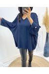 TOP OVERSIZE A BOUTON FANTAISIE AH326 BLEU MARINE