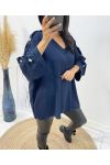 TOP OVERSIZE A BOUTON FANTAISIE AH326 BLEU MARINE