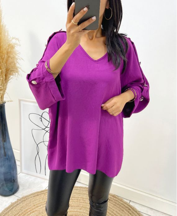 TOP OVERSIZE CON ELEGANTE BOTÓN AH326 PÚRPURA