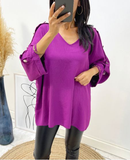 OVERSIZE TOP WITH FANCY BUTTON AH326 PURPLE