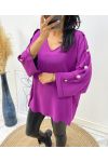 TOP OVERSIZE A BOUTON FANTAISIE AH326 MAUVE