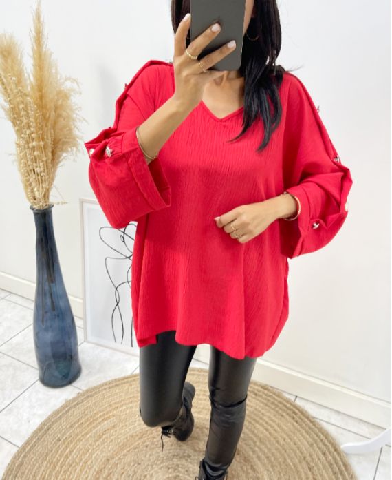 TOP OVERSIZE CON ELEGANTE BOTÓN AH326 ROJO