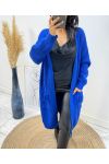 GILET LONG A POCHES A FRANGES AH215 BLEU ROYAL