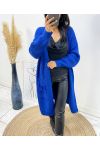 GILET LONG A POCHES A FRANGES AH215 BLEU ROYAL