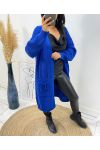 GILET LONG A POCHES A FRANGES AH215 BLEU ROYAL