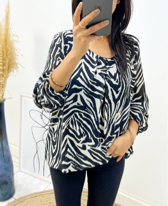 BEDRUCKTE BLUSE MIT TIERKUGELEFFEKT AH218 ZEBRE