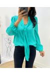 BLOUSE KANTEN STOFFEN HALS OM PE327 GROEN TE BINDEN