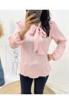 BLOUSE STOFFEN KANTEN HALS OM PE327 ROZE TE STRIKKEN