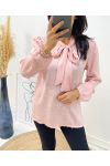 BLOUSE STOFFEN KANTEN HALS OM PE327 ROZE TE STRIKKEN