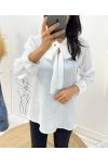 BLOUSE TISSUS DENTELLE COL A NOUER PE327 BLANC