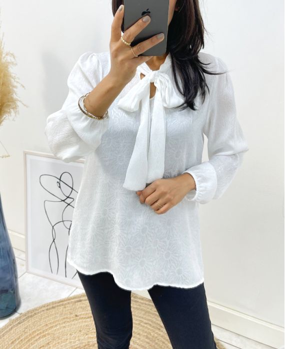 BLUSA TEJIDOS CUELLO DE ENCAJE PE327 BLANCO