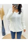 PULLOVER LAINE COL V TORSADE AH192 BLANC