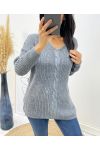 PULLOVER IN LANA SCOLLO A V TWIST AH192 GRIGIO