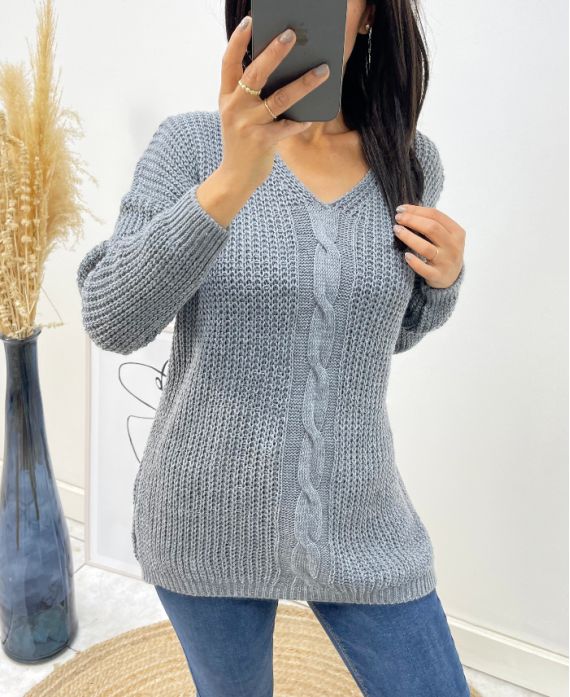 PULLOVER IN LANA SCOLLO A V TWIST AH192 GRIGIO