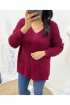 PULLOVER LANA SCOLLO A V RITORTA AH192 BORDEAUX