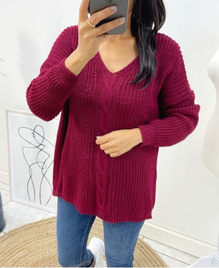 PULLOVER LANA SCOLLO A V RITORTA AH192 BORDEAUX