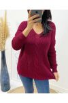 PULLOVER WOOL V-NECK TWISTED AH192 BURGUNDY