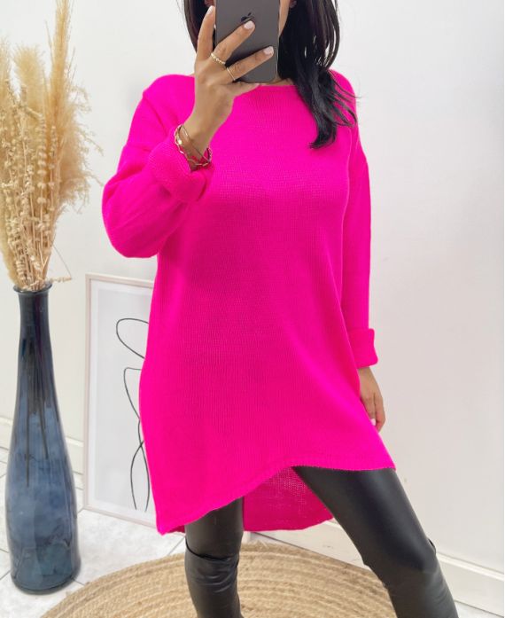 SWETER DŁUGI AH236 FUSHIA