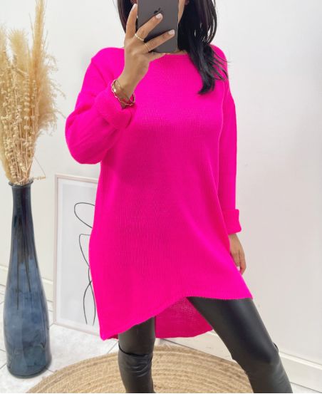 SWETER DŁUGI AH236 FUSHIA