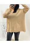 MAGLIONE IN LANA 2 SACCHETTI AH179 CAMEL