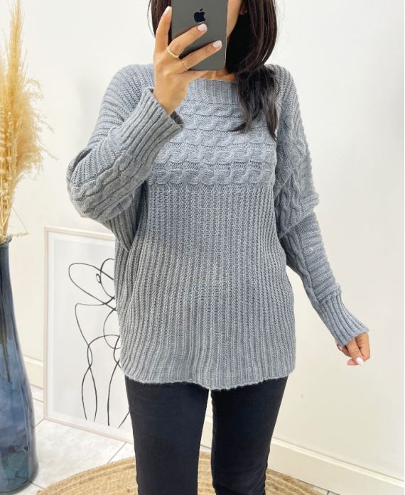 PULLOVER TORSADE AH143 GRIS FONCE