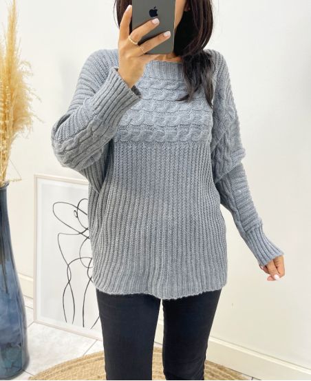 PULLOVER TORSADE AH143 GRIS FONCE