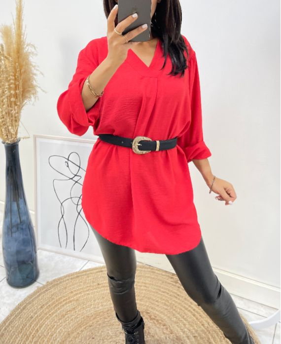 COLLECTION CURVY TUNIQUE MI LONGUE FLUIDE OVERSIZE AH312 ROUGE