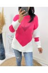 BI-COLOR OPENGEWERKTE PULLOVER AH210 FUSHIA