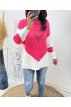 BI-COLOR OPENGEWERKTE PULLOVER AH210 FUSHIA