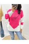 BI-COLOR OPENGEWERKTE PULLOVER AH210 FUSHIA