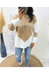 BI-COLOR OPENWORK PULLOVER AH210 CAMEL