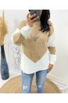 BI-COLOR OPENWORK PULLOVER AH210 CAMEL