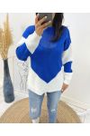 PULLOVER BI-COLORE AJOURE AH210 BLEU ROYAL