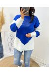 PULLOVER BI-COLORE AJOURE AH210 BLEU ROYAL