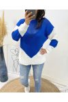 PULLOVER BI-COLORE AJOURE AH210 BLEU ROYAL