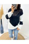 PULLOVER BI-COLORE AJOURE AH210 NOIR