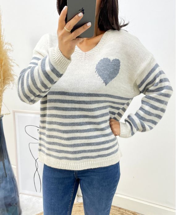 PULLOVER RAYE COEUR AH271 GRIS