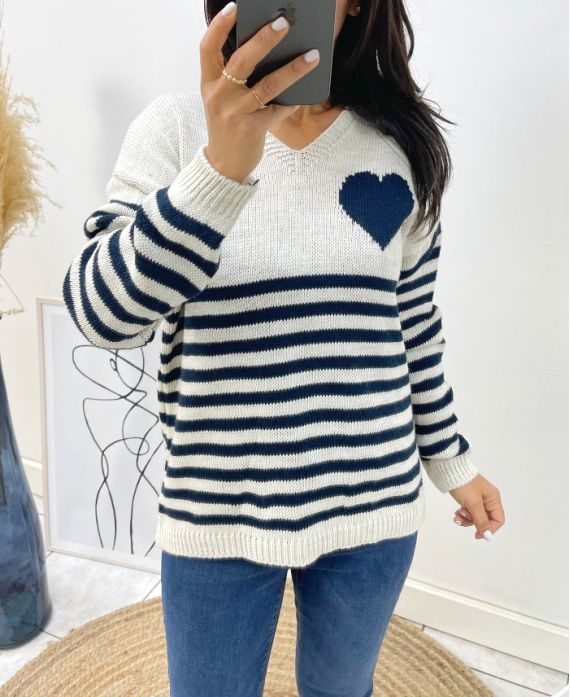 PULLOVER STRIPE HEART AH271 NAVY BLU