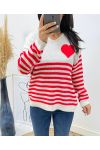 PULLOVER RAYE COEUR AH271 ROUGE