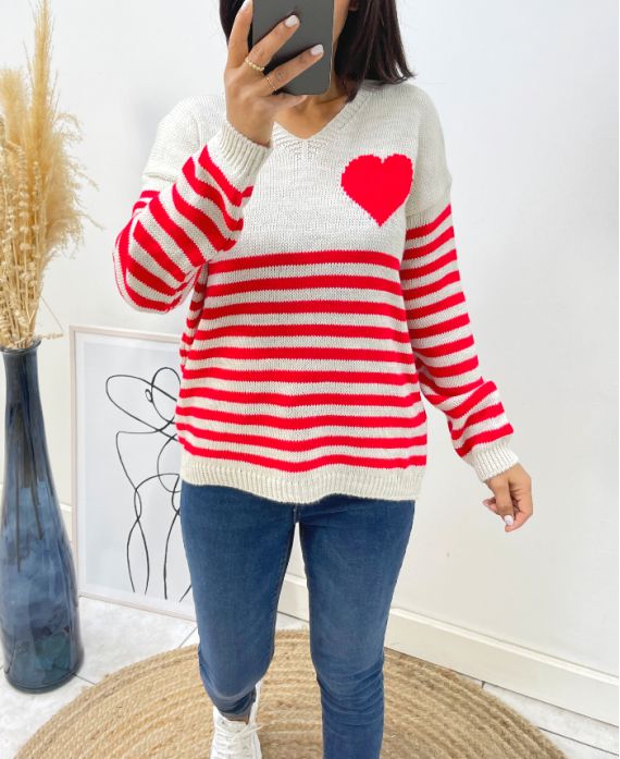 PULLOVER RAYE COEUR AH271 ROUGE