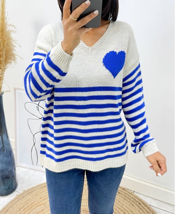 JERSEY STRIPE HEART AH271 ROYAL BLUE