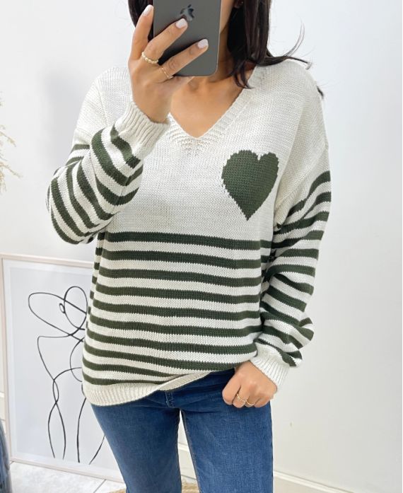 PULLOVER SCRATCH HEART AH271 KAKI