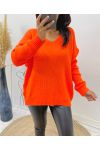 SWEATER BIG MESH SOFT V-NECK AH334 ORANGE