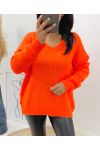 SWEATER BIG MESH SOFT V-NECK AH334 ORANGE