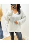 SWETER BIG MESH SOFT V-NECK AH334 BEŻOWY