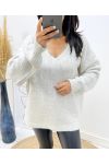 SWETER BIG MESH SOFT V-NECK AH334 BEŻOWY