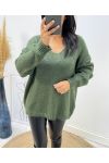 SWEATER BIG MESH SOFT V-NECK AH334 KAKI