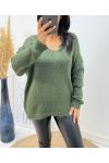 SWEATER BIG MESH SOFT V-NECK AH334 KAKI